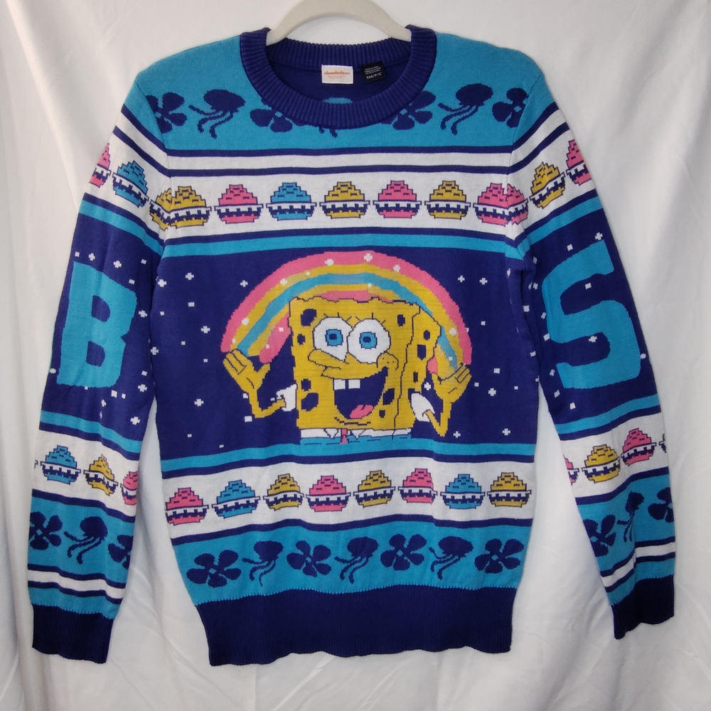 Nickelodeon Spongebob Squarepants Rainbow Krabby Patty Holiday Sweater Unisex Sm